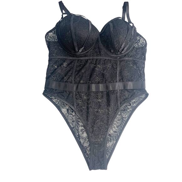 Fantasy Lingerie Moonlight Cage Lace Push Up Bra Teddy Snap Closure Black  1X/2X - Picture 2 of 12